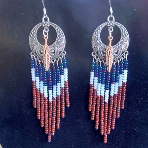Red White & Blue Rustic colors Dangle Earrings